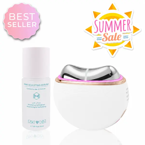RIKI Sculptress & RIKI Sculpting Serum Bundle - EMS, LED Light Therapy, Heat, Cooling, Vibration for Lifting, Toning, Rejuvenation & Enhanced Absorption | LIVE Only