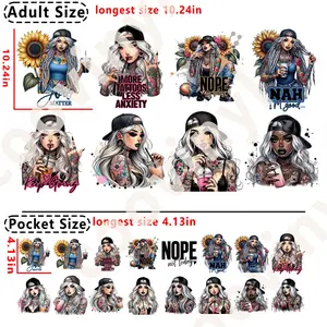 Girl DTF Iron On Heat Transfer Vinyl Bundle DIY 8 PCS A4 & 16 PCS A7 Sizes for Fabric Cloth Transfer