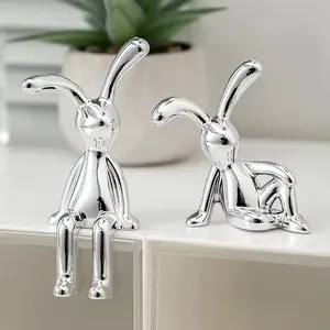 Long-Eared Rabbit Double Statue Cartoon Decoration Accessories Living Room Bedroom Car Decoration Desktop Decorative Ceramic Ornaments Smooth Artistic