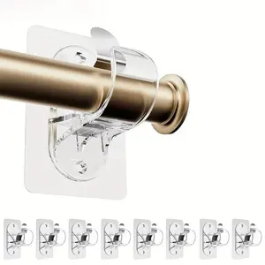 6pcs No Hole Curtain Rod Brackets Hangers, Self Adhesive Curtain Rod Holders, No Drilling, No Nail, Stick on Rod Hooks