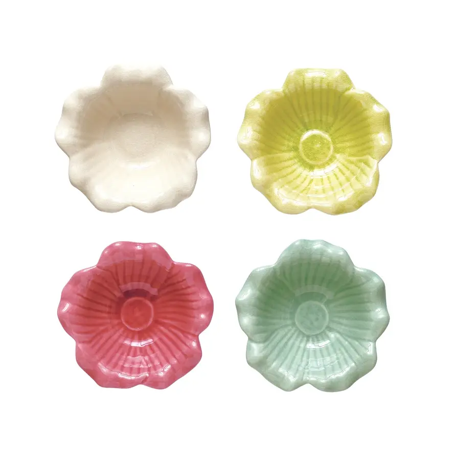 Individual Debossed Stoneware Flower Bowl - 4 Colors