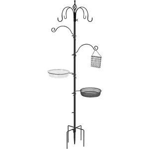 Bird Feeding Station,90.55in 4-Hook Feeding Station for Outdoors,-Proof with Tray Humming Bird Feeder Bracket for Easy Assembly Suitable for Courtyards Gardens (Black)