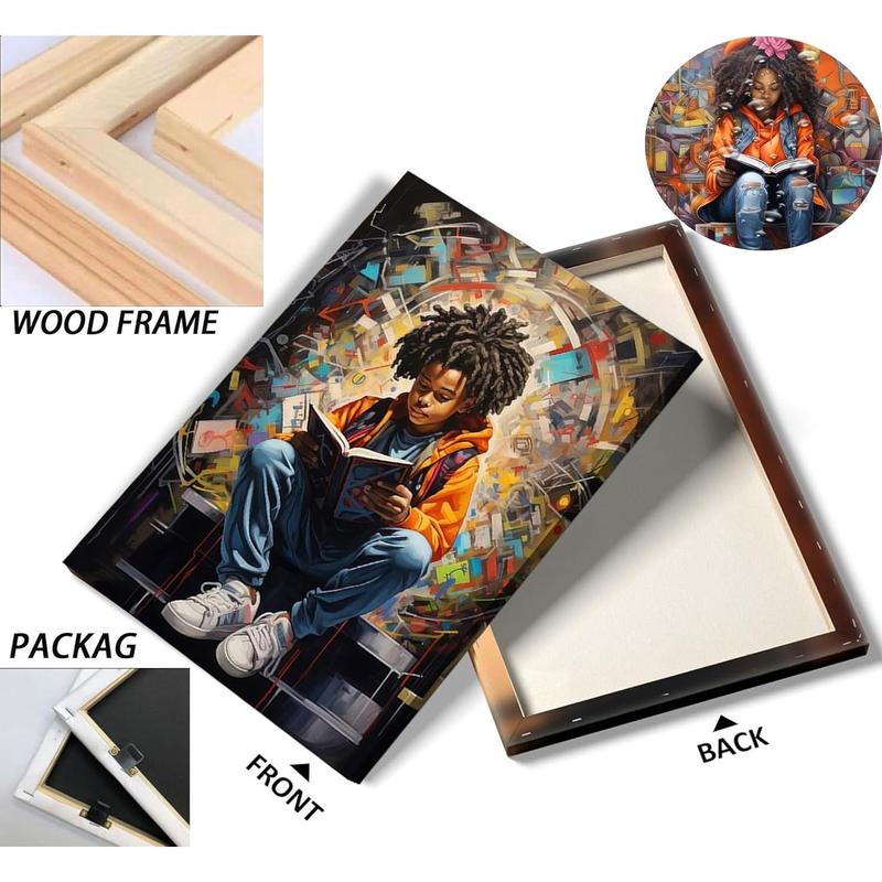 Black Boy Reading Canvas Wall Art Black Boy Books Inspiring Wall Decor Pictures African American Poster Print Painting for Teenager Living Room Bedroom Study Reading Room Home Decoration Artwork Gift