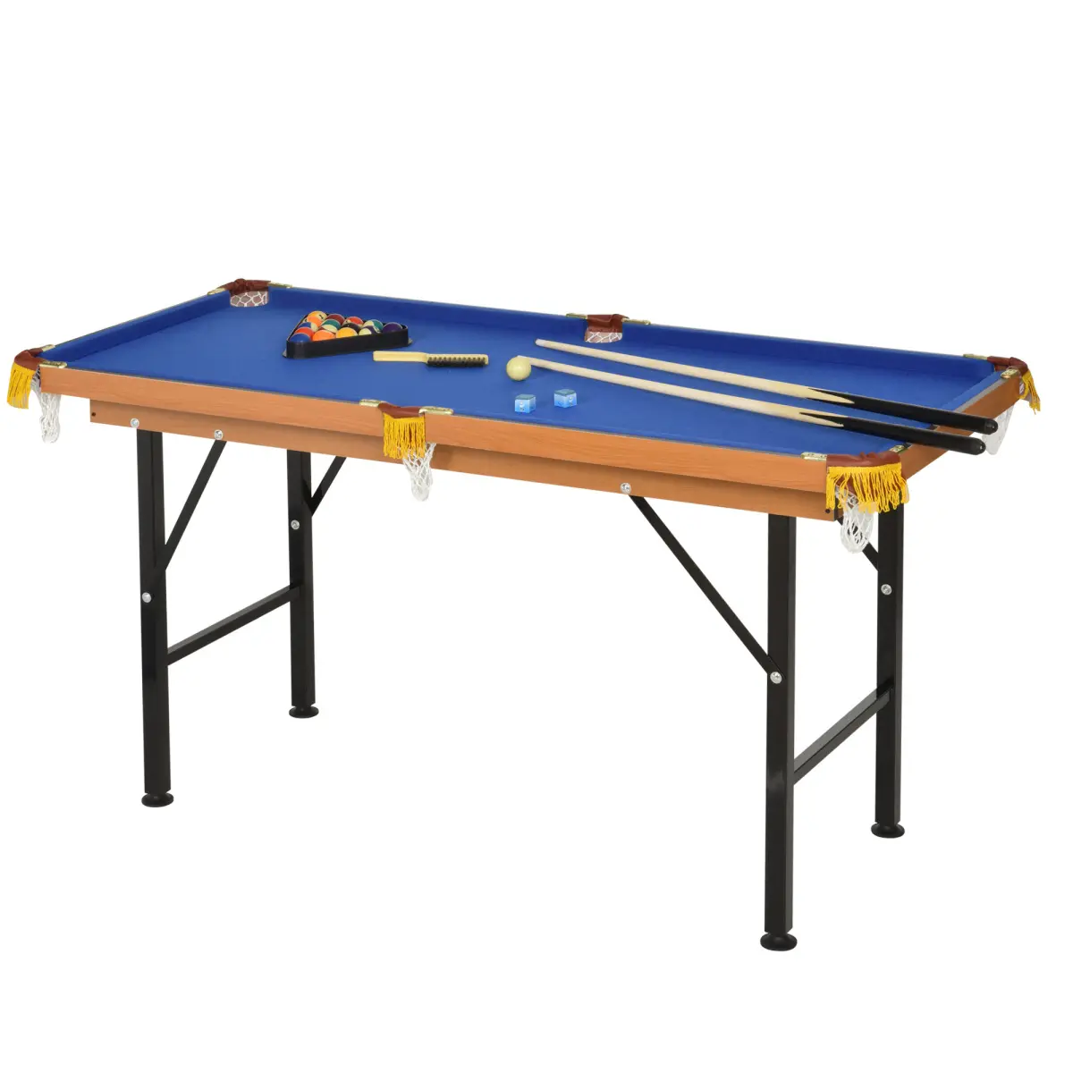 55" Portable Folding Billiards Table Game Pool Table for Whole Family Number Use With Cues, Ball, Rack, Chalk, Blue