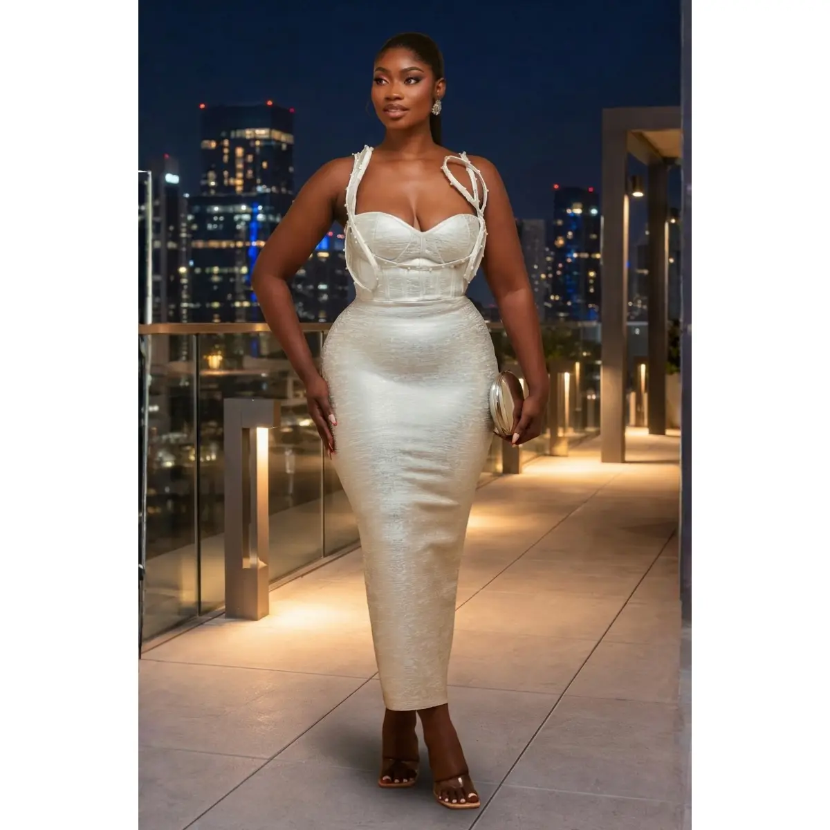 Silver Metallic Sculpted Midi Dress