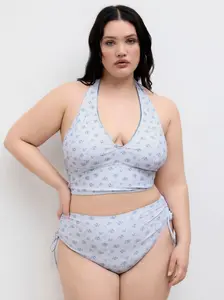 Halter Floral Drawstring Full Coverage Tankini Bikini Set Curve & Plus