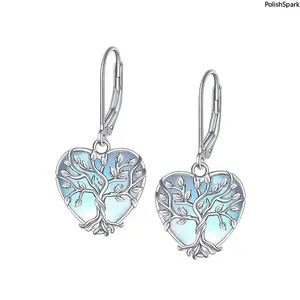 Whimsical Vintage Simulated Moonstone Dangle Earrings for Women - Tree of Life, Teardrop Filigree Leverback Design, Sports & Outdoor Accessories Complement,summerwins