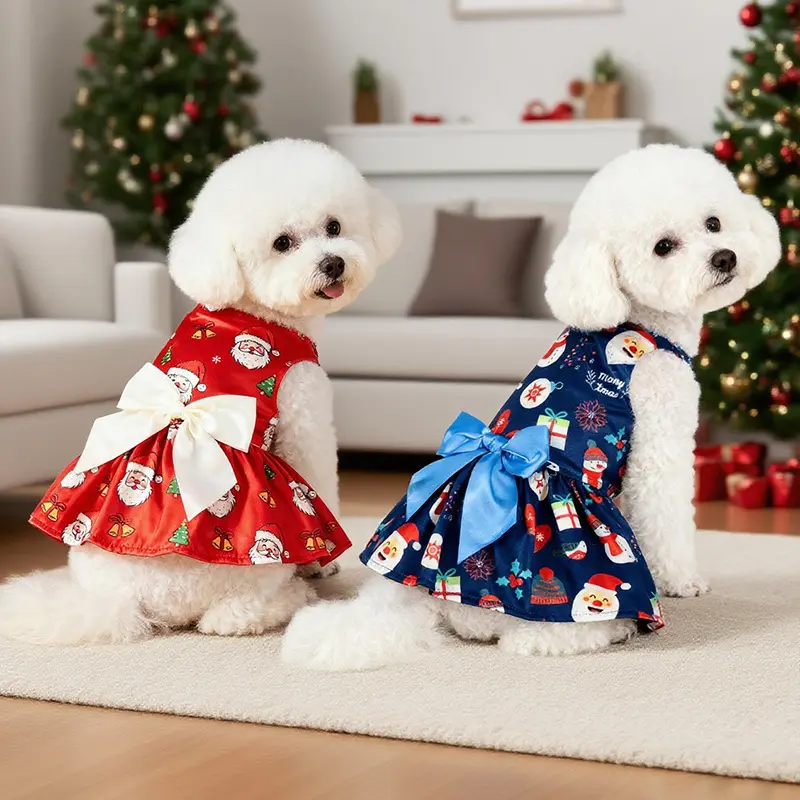 New Dog Christmas Dress, Santa Snowflake Theme Costume with Bow Tie, Lightweight Holiday Birthday Party, Fits Various Dogs, Poodle