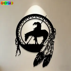 1pc Native American Horse Rider Metal Wall Art,Native American Horse Rider Statue Mural, Ideal Gift for New Year, Thanksgiving, Western Decor Enthusiasts,  Metal Wall Decor Wall Sculptures, Perfect for Living Room Wall & Garden Fence,Unique Home Decor