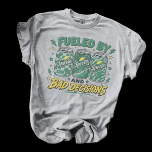 Fueled By Sprite And Bad Decisions Bleached Shirt Comfy Unisex Jersey Top Casual Vintage Style Short Sleeve Crew Neck Medium Length