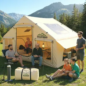 Premium Inflatable Camping Tent with Skylight, Fast Setup Air Tent with Pump, Waterproof Oxford Hot Tent with Stove Jack, Spacious 4-6 Person Glamping Shelter