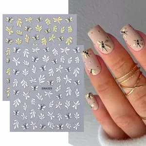 2pcs Butterfly Dragonfly Nail Art Stickers, Gold and Silver Leaf Spring Summer Design, DIY Nail Decals, Suitable for Women and Girls