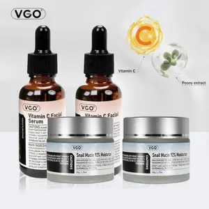 VGO Snail Mucin 92% Moisturizer 50g Daily Face Gel Cream with 30ml/60ml Vitamin C Serum Hydrating Lightweight Comfortable Anti-Wrinkle Skincare Solution Moisturizing  Hydrate Moisture Moisture