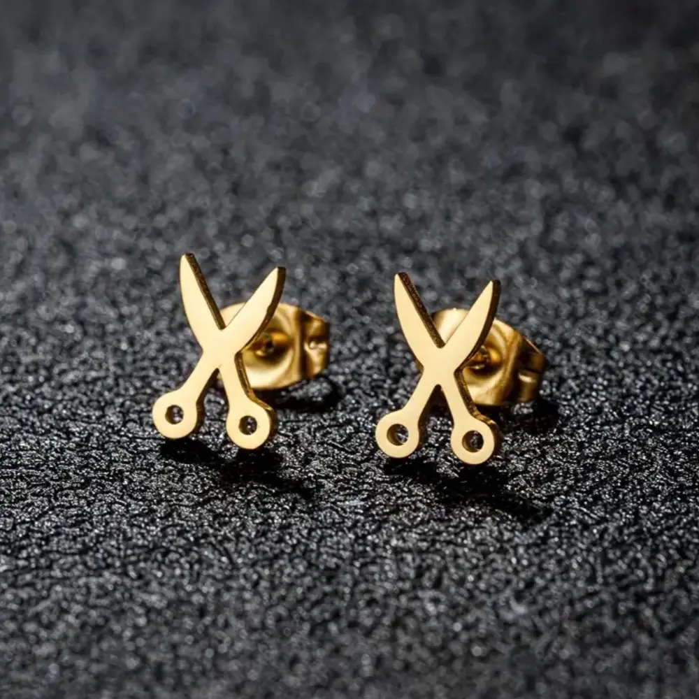 Barber Hair Stylist Shears Earrings - Gold bling bling earrings love gift girl jewelry non tarnish