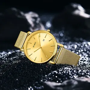 BUREI Men's Fashion Minimalist Wrist Watch All Black Waterproof Watches Simple Ultra Thin Watches Analog Quartz Date with Stainless Steel Mesh Band