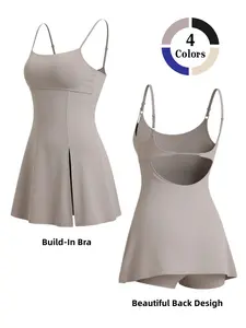 Women's High-End Sexy Backless Tennis Dress, Slimming Sports Dress with Safety Pants, High Stretch Quick Dry Sweat Absorbent, Workout Dress