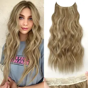 Invisible Wire Hair Extensions with Transparent Headband Adjustable Size 4 Secure Clips Long Wavy Secret Wire Hairpiece for Women (20 Inch, Light Brown mix Golden Blonde)