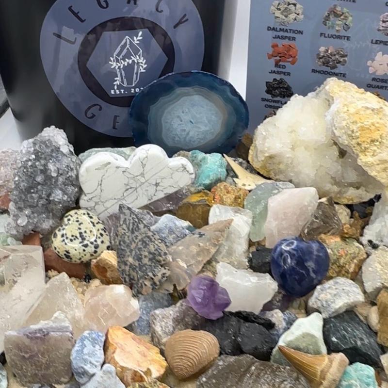 Mega Crystal Gem Mining Bucket - 1 Gallon Bucket, 12 -14 lbs Total - Over 5 lbs of Gemstones and Crystals and Pyrite