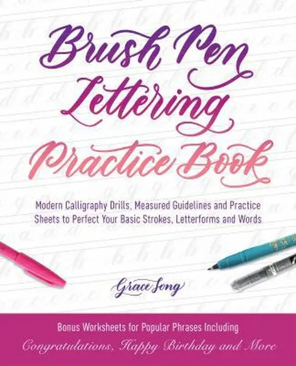 Used Softcover Brush Pen Lettering Practice Book - Modern Calligraphy Drills, Measured Guidelines, Practice Sheets for Basic Strokes, Letterforms (0.91 lbs, for Happy Birthday, Wedding, Congratulations) by Grace Song (English)