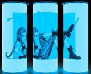 Glow in the Dark Arcane League of Legends Jinx Lounging Anime Cup Mug Tumbler 20oz with Lid & Straw, Stainless Steel, Lightweight Design for Hydration - Reusable, Stylish