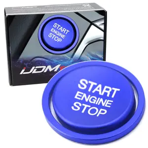 iJDMTOY Set of RS Style Blue Aluminum Keyless Engine Push Start Button w/Surrounding Ring Trim For Golf GTI Jetta Atlas Tiguan Passat CC, etc