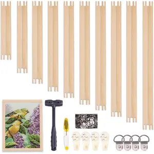 20pcs 10 Sizes Needlepoint Stretcher Bars with Thumb Tack, Contain 6” 7” 8” 9” 10” 12” 14” 16” 18” 20”, Wooden Canvas Stretcher Bars, Needlepoint Embroidery Stitch Frame Set