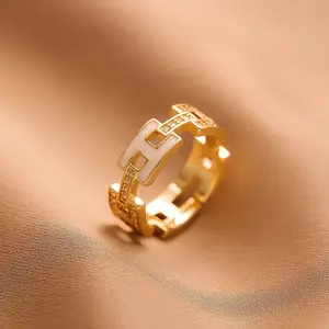 Custom H Letter Enamel Ring Gold-Plated Open Style with Zircon – Non Tarnish Waterproof Jewelry, Stackable Rings for Women Party Accessories by Lucky Charm Beasts