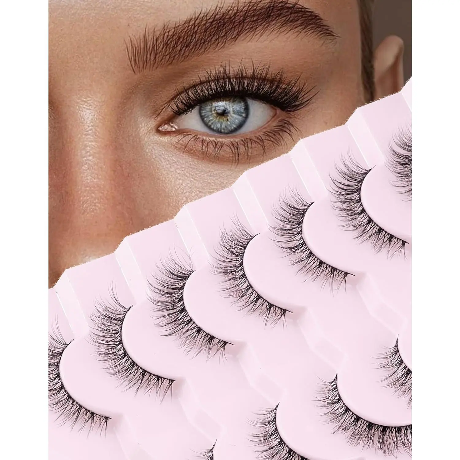 Natural Lashes Wispy Lashes Natural Look False Eyelashes Natural Flared Eyelashes False Eye Lashes Soft Fluffy Lashes 7 Pairs D1 Natural (6-13MM)