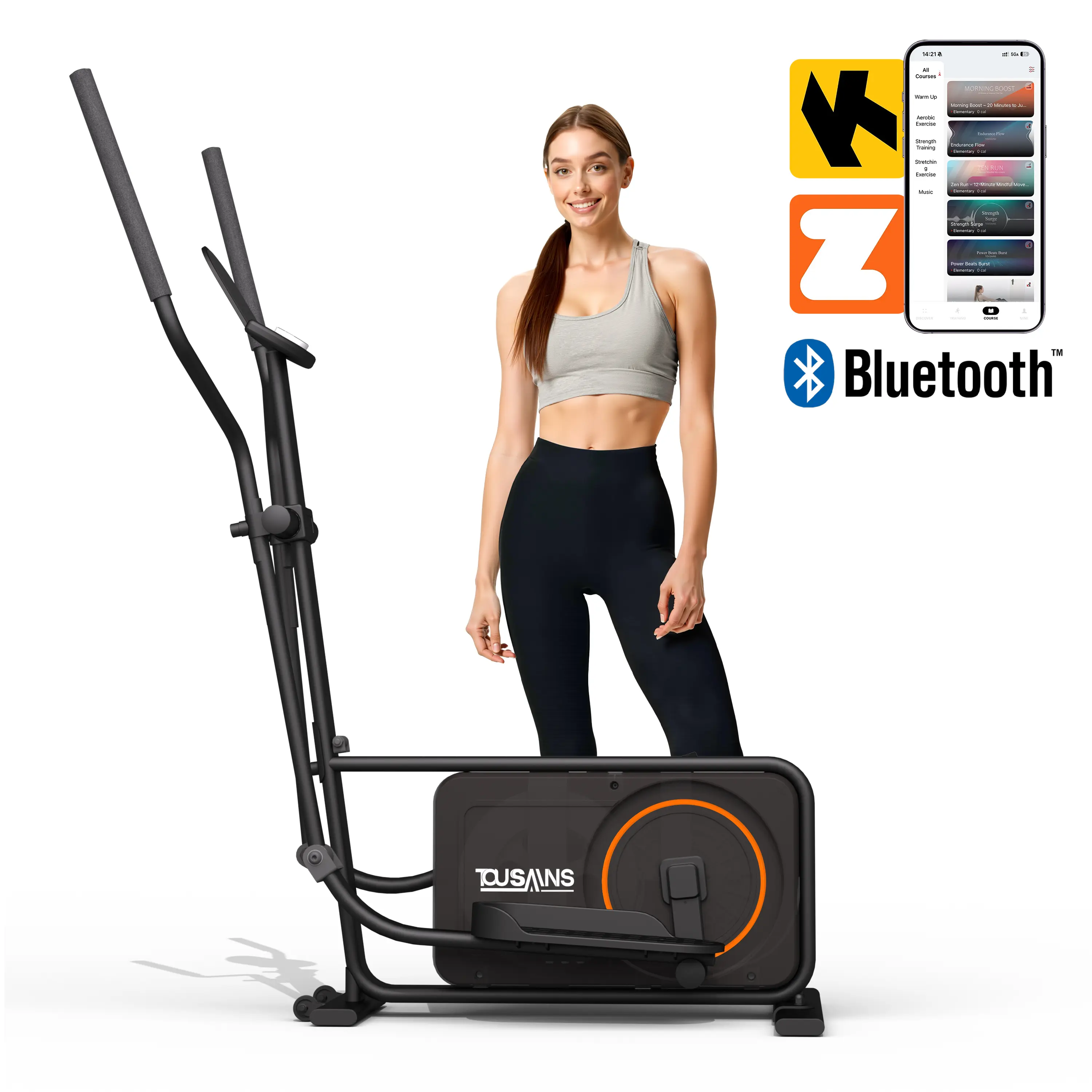 TOUSAINS Elliptical Machine with 32 Adjustable Resistance Levels, Ultra-Quiet Portable Leg Exerciser for Home Office,Space-Saving Footprint，Home Workout Equipment Easy to Move，87% Pre-Assembled，265LBS Weight Capacity