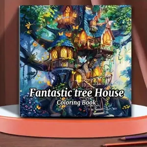Adult Stress Relief Coloring Book, Fantasy Treehouse Theme, DIY Decorative Painting, 7.9x7.9in, 12 Pages, Single-Sided Print, Perfect for Valentine's Day, Birthday, Christmas