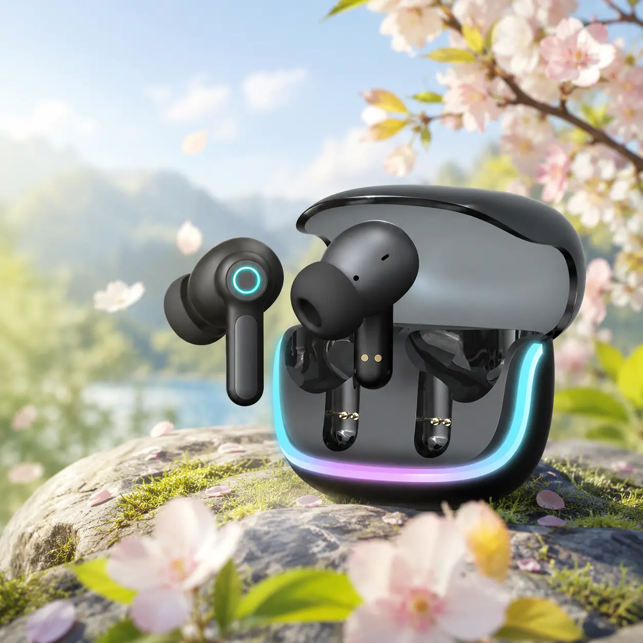 G07 Gaming Wireless Earbuds Bluetooth 5.4 Quad Mic ENC HD Call RGB Light Earphones with Charging Case