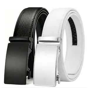 Men's Leather Ratchet Belt for Men Dress Casual Every Day with Adjustable Buckle, Trim to Fit