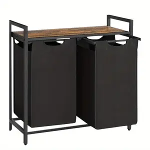 2-Layer Basket Storage Drawer Unit with Independent Baskets, Sorting Baskets, Pull-Out Fabric Containers, and Bamboo Frame, Modern Minimalist Bathroom Laundry Basket, Shelf Basket