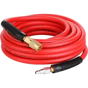 Hybrid Air Hose, 3/8-Inch by 25  Air compressor Hose,Heavy Duty, Lightweight, Kink Resistant, -Weather Flexibility with 1/4-Inch Brass Air Coupler and Plug, 300 PSI