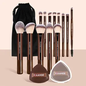 Maange 16-Piece Makeup Tool Set, Includes 13 Brushes, 2 Sponges, Storage Bag, Foundation Brush, Blush Brush, Powder Brush, Eyeshadow Brush, Mascara Brush, Highlighter Brush, Face Contour Brush