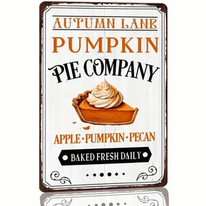 Vintage Autumn Lane Pumpkin Pie Metal Sign for Retro Kitchen Wall Decor and Farmhouse Fall Ambiance