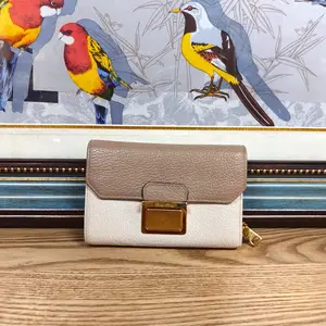 Pre-owned miumiu Two Layer Wallet Cream & Apricot Color Block Luxury Designer Card & Cash Organizer for Women