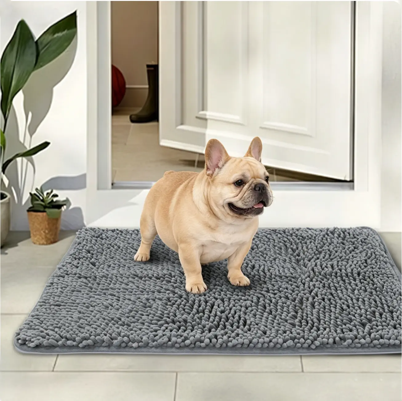 Chenille Dog Door Mat with High Water Absorption, Anti Slip Entry Pet Mat with Dirt Trapping Surface, Machine Washable Indoor Outdoor Doormat, Quick Dry Low Pile Mud Mat for Dogs Pets, Camel Neutral Color Front Porch Entrance Beach Mat,DealsforYourDays