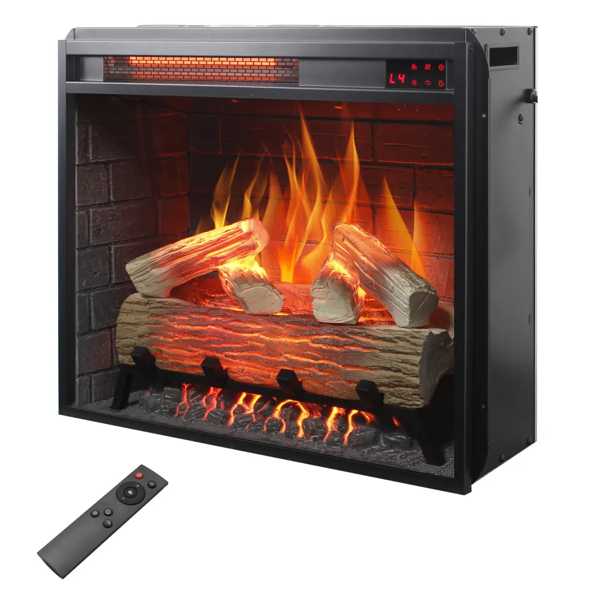 New 23 In Furniture Glass Adjustable Wall Mount Infrared Electric Fireplace Insert - Recessed Wall Heater with Log Set, Realistic Flame, Remote Control, 1-9H Timer, 11 Temperature Settings, Overheating Protection, Backlit Display, Overheat Safe