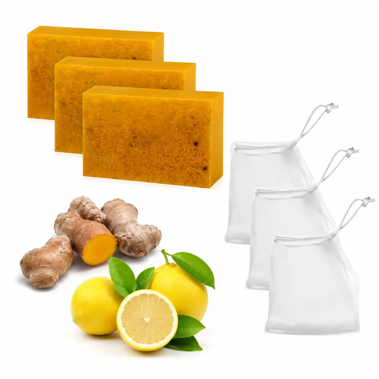 Lemon Turmeric Kojic Soap,Natural Handmade Soap,Turmeric Soaps Bar for Face and Body, Smooth Skin Tumeric Soapes,Deep Cleansing Soaps for Men & Women