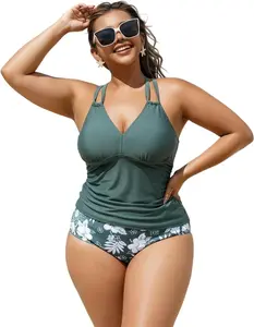 Floral Tankini Swimsuit for Women - High Waist Two Piece Bathing Suit Tummy Control Adjustable Strap Beach Swimwear