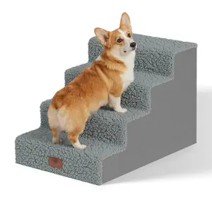 American Kennel Club Non-Slip Pet Stairs with Washable Cover, Foldable Dog Steps for Bed & Couch