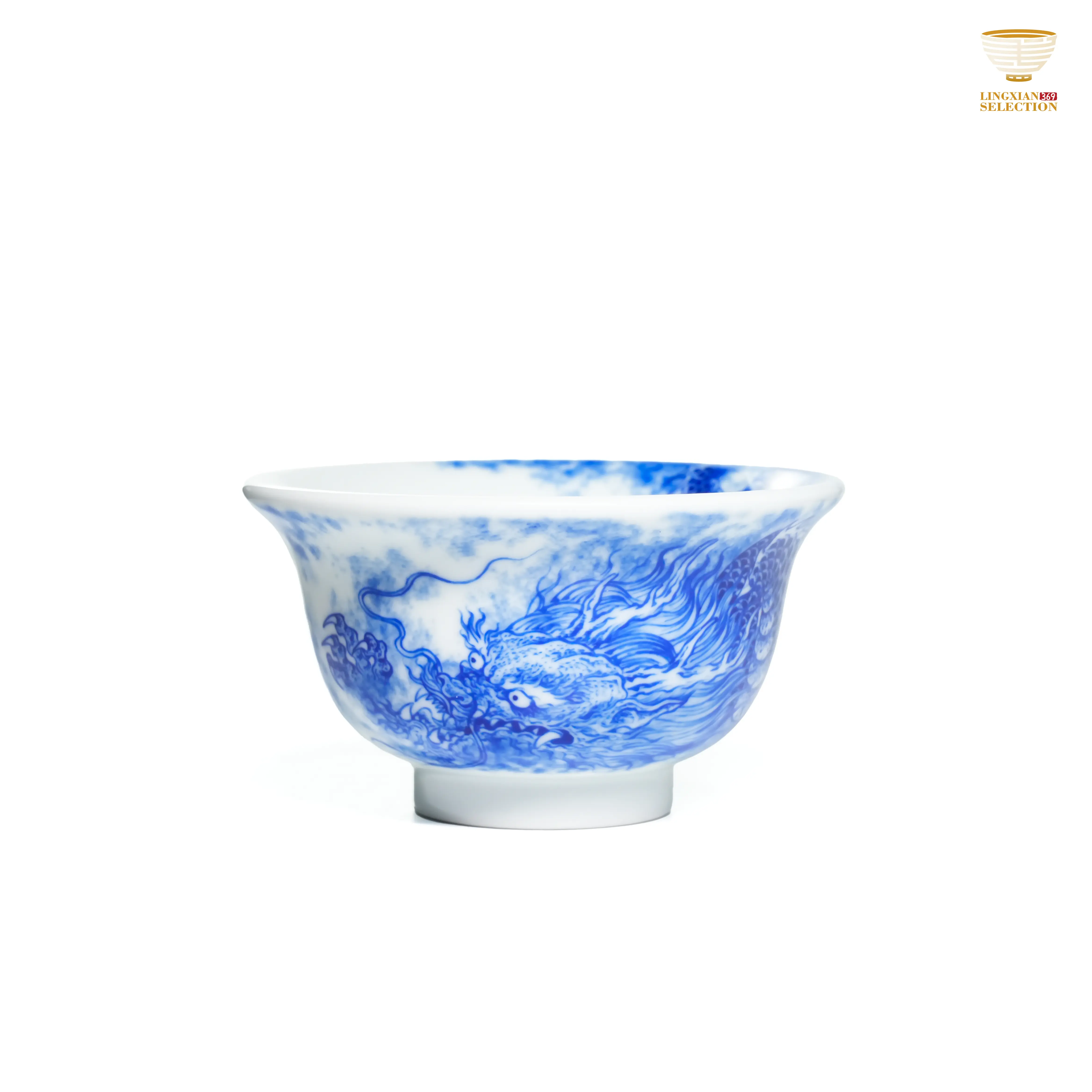 Gushan Kiln Handcrafted Clay Blue and White Porcelain Dragon Motif Tea Cup Set, Teacups & Gaiwans Drinking Set