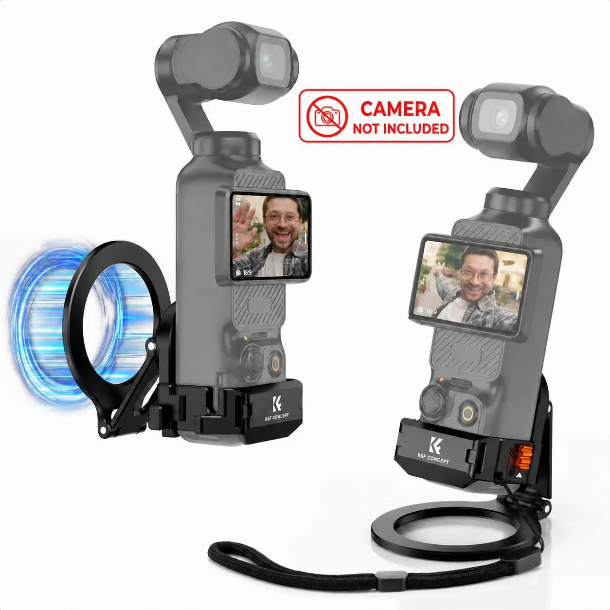 K&F Concept Magnetic Mount Holder Camera Accessory, Pocket 3 Compatible Metal Expansion Adapter for DJI Osmo Pocket 3 & Xtra Muse, Aluminum Alloy Stand with 1/4'' Screw Holes/Cold Shoe, 360° Adjustable Suction Bracket for Selfies