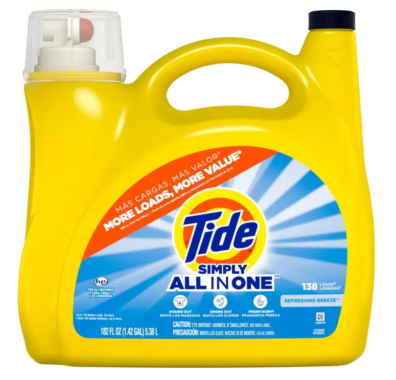 Tide Simply Liquid Laundry Detergent, Refreshing Breeze Scent, All-In-One Detergent, 138 Loads, 173 fl oz