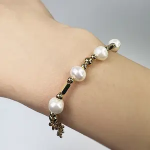 Elegant Pearl Beaded Bracelet for Ladies, Trendy Gold Tone Plated Bead Bracelet, Perfect Gift Boxed Women’s Fashion Accessory