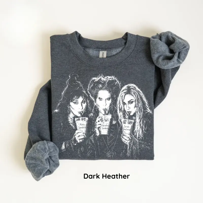 Vintage Hocus Pocus Iced Coffee Sweatshirt, Halloween Lover Crewneck, Sanderson Sisters Horror Inspired Graphic Pullover, Retro Spooky Season Gift