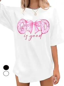 God Is Good Shirt Christian T-Shirt for Women & Men - Pink Bow & Bible Verse Design (GOD GOD is Good) - Soft Comfortable Short Sleeve Round Neck Tee - Inspirational Religious Gift for Church Christmas Birthday - Machine Washable White