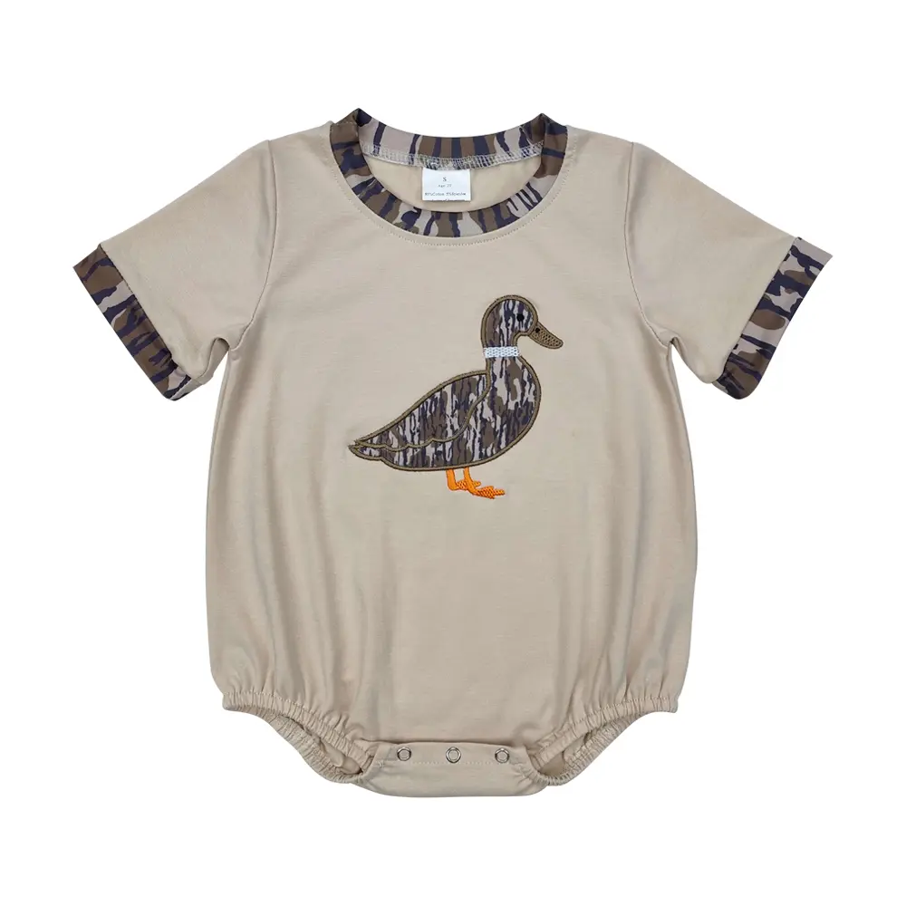 Baby Boys' Casual Cute Slim-Fitting Short-Sleeve Camo Fabric Romper, Embroidered Mallard Duck, Bottom Snaps for Easy Changes, Mallard Duck Romper