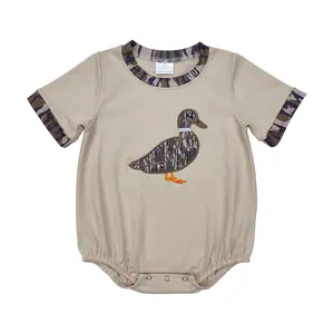 SR2392 Baby Boys' Short-Sleeve Camo Duck Embroidered Bodysuit - Cozy Sleepwear, Stylish Toddler Outfit, Fun Themed Bodysuits, Toddler Overalls, Baby Boys Clothing